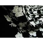 閉店大セール お買得 【ベルベット/レース 花の柄】 日本製生地 黒/ライトグレー系刺繍 110cm巾3.4mスーツ、ワンピース、コート分 2381-803【一点在庫あ