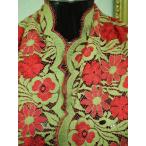 ショッピング閉店 閉店処分大セール　お買得　【名門　SOLSTISS／コットンリバーレース】　フランス製,輸入生地,　コットン／レーヨン　黄緑／薄い赤系　濃淡　130cm巾2.5m　3181-