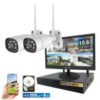 ワイヤレス300万画素防犯カメラ（2台）・録画機 （1TB付）・15.6インチモニターセット