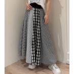 【MoNiLE】サッカーギンガム組み合わせロングスカート★☆2887