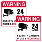 大型 防犯 警告ステッカー 防犯カメラ２４時間録画作動中 英語 屋外耐候素材 2枚セット