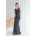 カウルネックサテンロングドレス　C1214BK