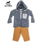 【UP BABY】男の子ベビー|フード付き長袖Tシャツ&カラーデニムセット【デイリー・おでかけ】ブラック×マスタード