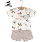 【UP BABY】男の子Tシャツ＆ショートパンツ【動物柄・おしゃれ】サバンナ｜ホワイト×ベージュ