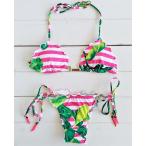 【Morena Rosa】ピンクボーダーボタニカル柄三角水着