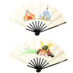 (ひな祭り/兜)飾り扇子/黒染竹両面手描き扇子/ゴマ竹台付き(Ta20)