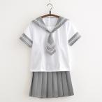 S/M/L/XL/2XL 制服 セーラー服 半袖 ネクタイ付き セーラー服 スカート 夏セーラー 女子高生 制服 グレー JK風 女性用 女の子衣装