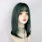 ウィッグ フルウィッグ グリーン 緑 セミロング ストレート レディース ハロウィン かつら コスプレ 仮装 イベント 文化祭 舞台 演劇