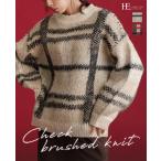 ニット レディース トップス 長袖 ラウンドネック 30代 40代 50代 チェック ジャガード あったか 起毛 体型カバー メール便不可