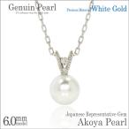 あこや真珠 ネックレス アコヤパール アコヤ真珠 レディース メンズ ネックレス ペンダント トップ K10 ホワイトゴールド WG 6mm V字 ダイヤモンド 6月 誕生石
