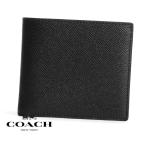 COACH アウトレット コーチ CU371 QB/BK レザー コイン ウォレット メンズ 小銭入れ付 二つ折り財布 無地 ブラック 新品