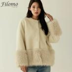 ショッピング福袋対象 【福袋対象】Filomo ムートン調 フェイクファー ジャケット レディース ノーカラー フード付き ショート丈(08000345r)