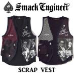 (30%OFF) SMACK ENGINEER スマックエンジニア「SCRAP VEST」ベスト ジレ 星 スター 水玉 ドット柄 黒白赤 ブラック ホワイト ワインレッド スペード スカル