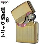 父の日：zippo(ジッポーライター）トリックシェルジッポ メタルプレート天然貝貼り ゴールド GD  シリアルNo.入り　 送料無料（ネコポス対応）