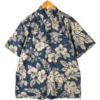 古着 レインスプーナー 水着タグ ビキニタグ 総柄 ハイビスカス柄 ボックスシャツ ハワイアンアロハシャツ ハワイ製 メンズL相当/eaa542635