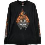 ショッピングハーレーダビッドソン 古着 00年代~ ハーレーダビッドソン Harley-Davidson ファイヤーパターン ドクロ柄 スカル柄 ロングTシャツ ロンT メンズM相当 /eaa598083