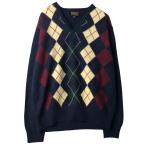 古着 80年代 ブルックスブラザーズ アーガイル柄 Vネック ラムウールニットセーター 英国製 メンズXL相当 ヴィンテージ /eaa610692