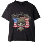 古着 ハーレーダビッドソン Harley-Davidson 星条旗柄 ドクロ柄 スカル柄 モーターサイクル バイクTシャツ メンズM相当 /eaa615464