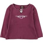 ショッピングハーレーダビッドソン 古着 ハーレーダビッドソン ハトメ付き トライバル モーターサイクル スリットネック ロングTシャツ ロンT レディースS相当  /eaa627699