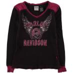 ショッピングハーレーダビッドソン 古着 ハーレーダビッドソン スタッズ付き Vネック モーターサイクル サーマルロンT ハニカム レディースXS相当   /eaa627979