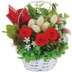 内祝い お返し 花 父の日 ギフト プリザーブドフラワー 花かご 籠入り アレンジ レッド 赤 おしゃれ かわいい 雑貨 玄関 インテリア 1000136028