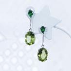 K18WG 2ct ペリドットピアス オーバル 18金ホワイトゴールド グリーンガーネット 0.3ct