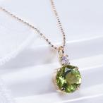 K18 ペリドットペンダント ネックレス ラウンド ダイヤ 0.1ct 18金 45cm 8月誕生石