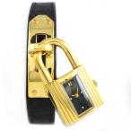 エルメス HERMES 腕時計 ケリーウォッチ KE1.201 カデナ ロックモチーフ レクタンギュラー ブラック文字盤 GP ブラック クロコダイル