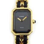 シャネル CHANEL 腕時計 プルミエールM H0001 オクタゴナル ブラック文字盤 チェーンブレス GP ブラック レザーベルト クオーツアナロ