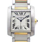 カルティエ Cartier 腕時計 タンク フランセーズ LM W51005Q4 デイト スクエア シルバー ギョーシェ文字盤 K18YG SS 自動