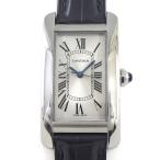 カルティエ Cartier 腕時計 タンク アメリカン MM WSTA0017 レクタンギュラー サンレイ シルバー文字盤 SS ブラック アリゲータ