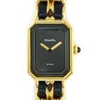 シャネル CHANEL 腕時計 プルミエールM H0001 オクタゴナル ブラック文字盤 チェーンブレス レザーベルト GP クオーツアナログ