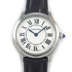 カルティエ Cartier 腕時計 ロンド マスト WSRN0030 シルバー文字盤 ローマンインデックス ブラック 牛革ベルト SS クオーツアナロ