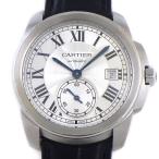 カルティエ Cartier 腕時計 カリブル WSCA0003 裏スケ デイト スモールセコンド ギョーシェ シルバー文字盤 SS ブラック アリゲー