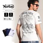 Norton ノートン メンズ テレコ Vネック 半袖 Tシャツ ラメ 刺しゅう プリント バイクファッション 242N1004B