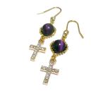  серьги лиловый Tiger I 10 знак . Cubic crystal Cross золотой цвет Gold цвет . глаз камень фиолетовый нержавеющая сталь крюк 