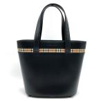 ショッピングBURBERRY BURBERRY バーバリー ハンドバッグ 内側ノバチェック バケツ型 レザー ブラック