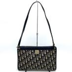 Dior クリスチャンディオール 薄型ショルダーバッグ ネイビー キャンバス/レザー トロッター レディース ファッション ヴィンテージ USED