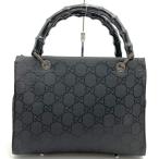 GUCCI グッチ 002・1016 ハンドバッグ トートバッグ ブラック GGキャンバス バンブー レディース メンズ ビジネス ファッション USED