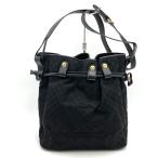 CELINE セリーヌ ショルダーバッグ 巾着型 肩掛け ブラック キャンバス レザー シンプル M05