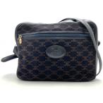 CELINE セリーヌ 斜め掛けショルダーバッグ スウェード マカダム ヴィンテージ 馬車 ネイビー/ブラック