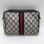 GUCCI グッチ クラッチバッグ セカンドバッグ ポーチ GGスプリーム ヴィンテージ オールドグッチ ネイビー レディース メンズ USED