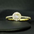 ダイヤモンド リング 0.3ct K18 イエローゴールド バケットカット サークル 鑑別書付 保証書付  普段使い デイリー ギフト プレゼント