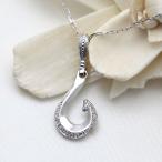 ネックレス レディース PT100 プラチナ10％シルバー90％ 釣り針 フィッシュフック ダイヤモンド 0.06ct チェーン K10WG リバーシブル ペンダント 爆買