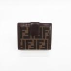 FENDI(フェンディ) ズッカ ホック財布  茶 ブラウン キャンバス×レザー 【ブランド財布】  【中古】 netshop