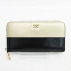 CHANEL(シャネル) ラウンドファスナー 長財布 バイカラー 黒 ブラック×ゴールド 【ブランド財布】 【中古】 netshop