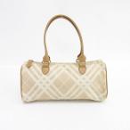 ショッピングBURBERRY BURBERRY BLUE LABEL(バーバリーブルーレーベル) チェック柄 ハンドバッグ  ベージュ キャンバス×レザー【ブランドバッグ】  【中古】 netshop