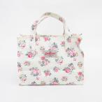 Cath Kidston(キャスキッドソン) 花柄 トートバッグ/ハンドバッグ  白 ホワイト ビニールコーティング/ 【ブランドバッグ】【中古】nb netshop