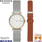 [新品!正規品] SKAGEN/スカーゲン SIGNATUR アナログ レザーバンド付き シルバー×ゴールド ブラウンレザーストラップ付き ボックスセット SKW1145