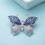 ブローチ キュービックジルコニア ブルー ピンク 真鍮 シルバー おしゃれ 可愛い 蝶 バタフライ x16081308